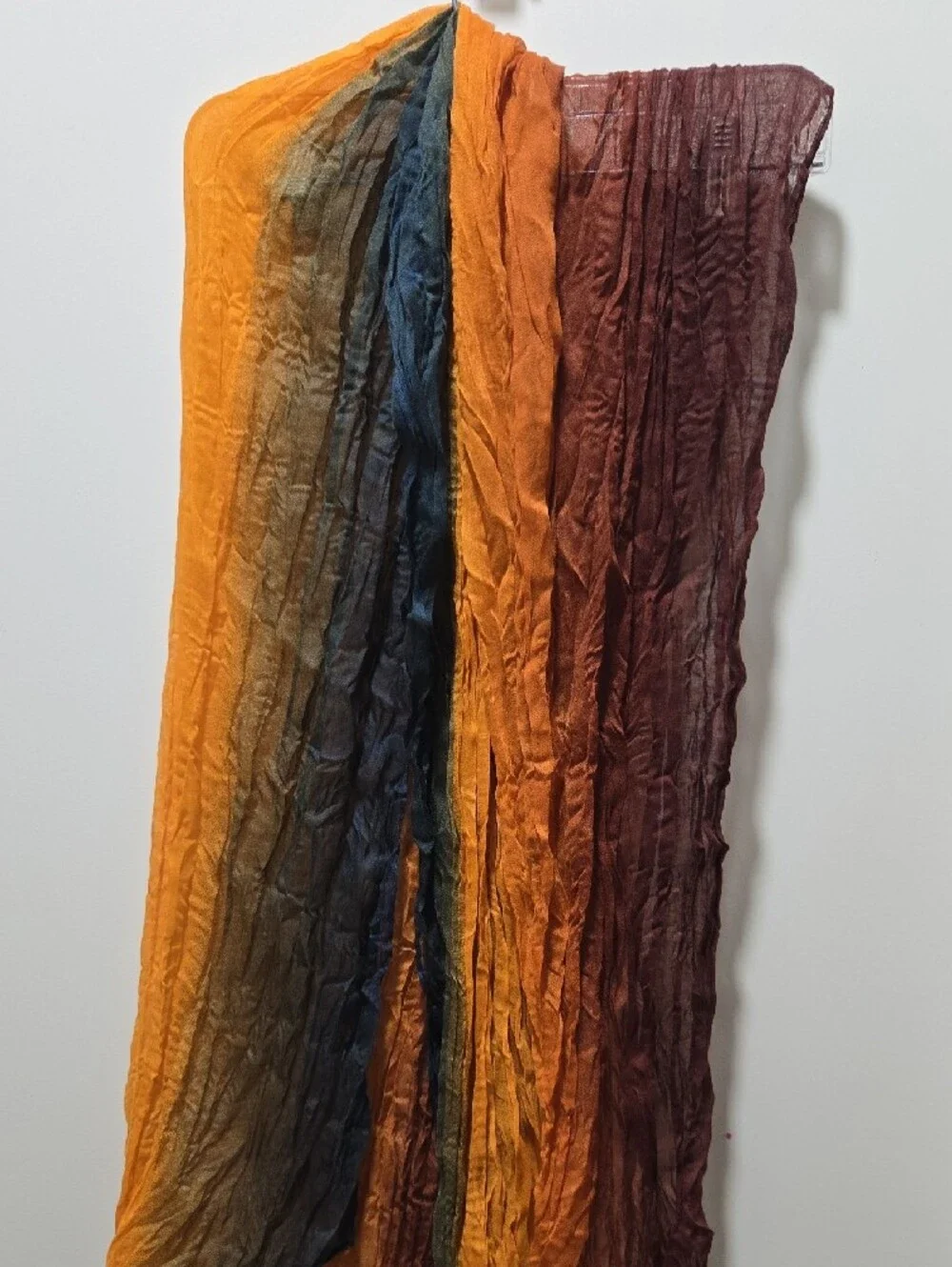 Ombre Crinkle Wrap Scarf in Orange, Brown & Blue